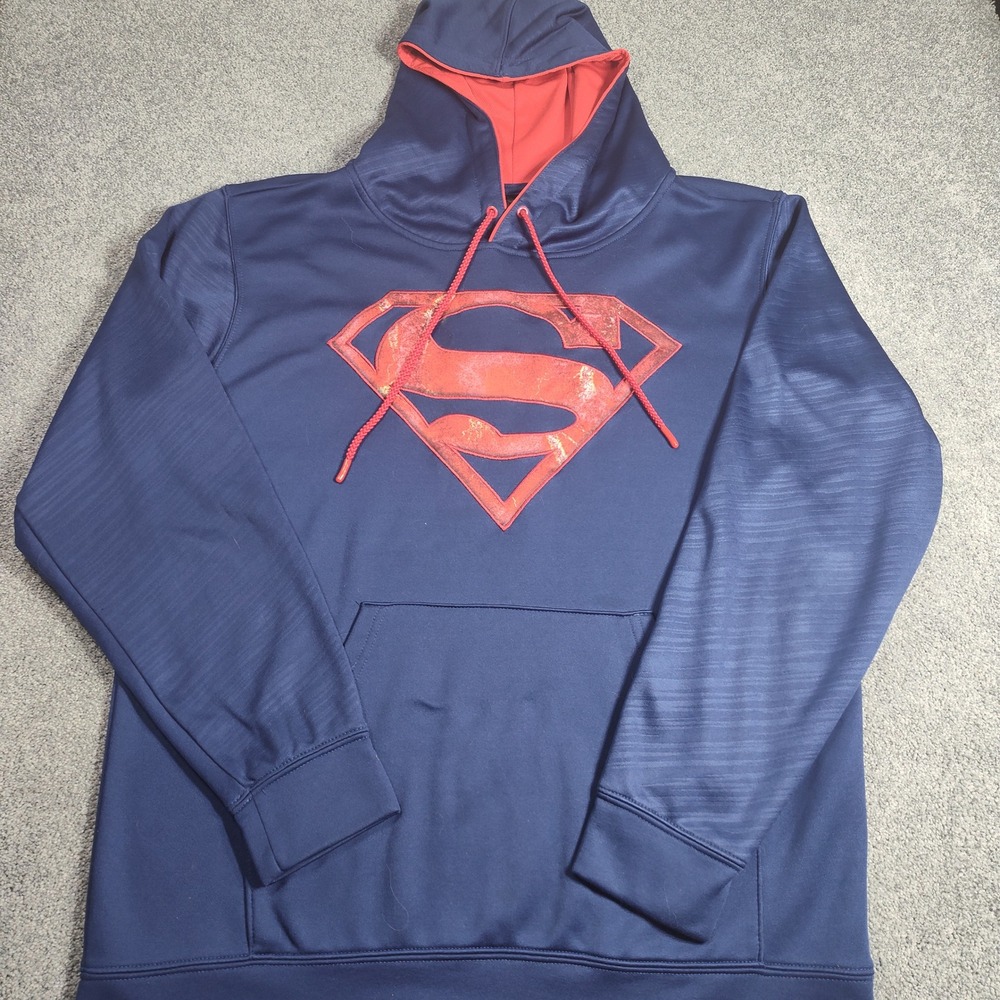 Superman Hoodie‎ Mens Large DC Comics Blue Red Superhero Pullover Sweatshirt